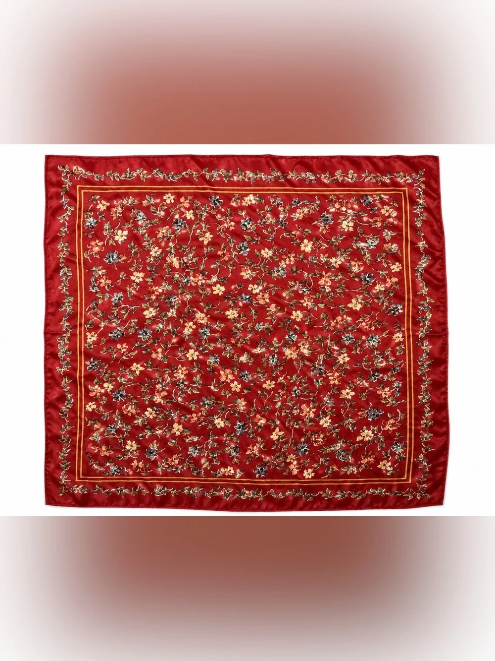 Vintage Red Floral Square Scarf | Romantic Cottagecore Satin Feel Neck Scarf